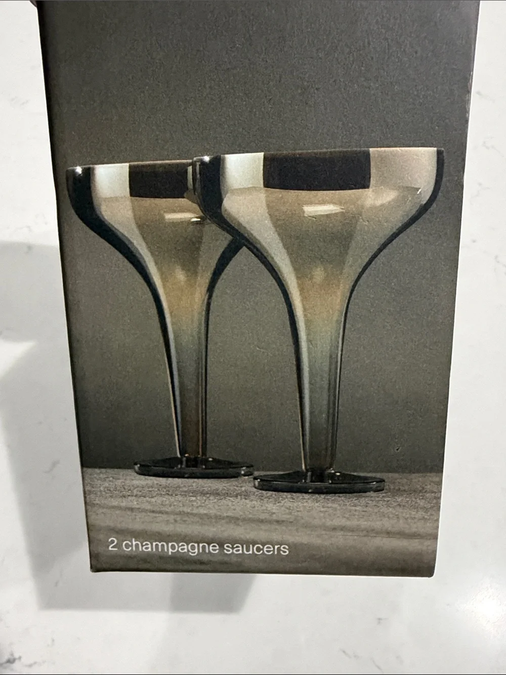 LSA International Epoque handmade hollow stem amber champagne saucers set of 2